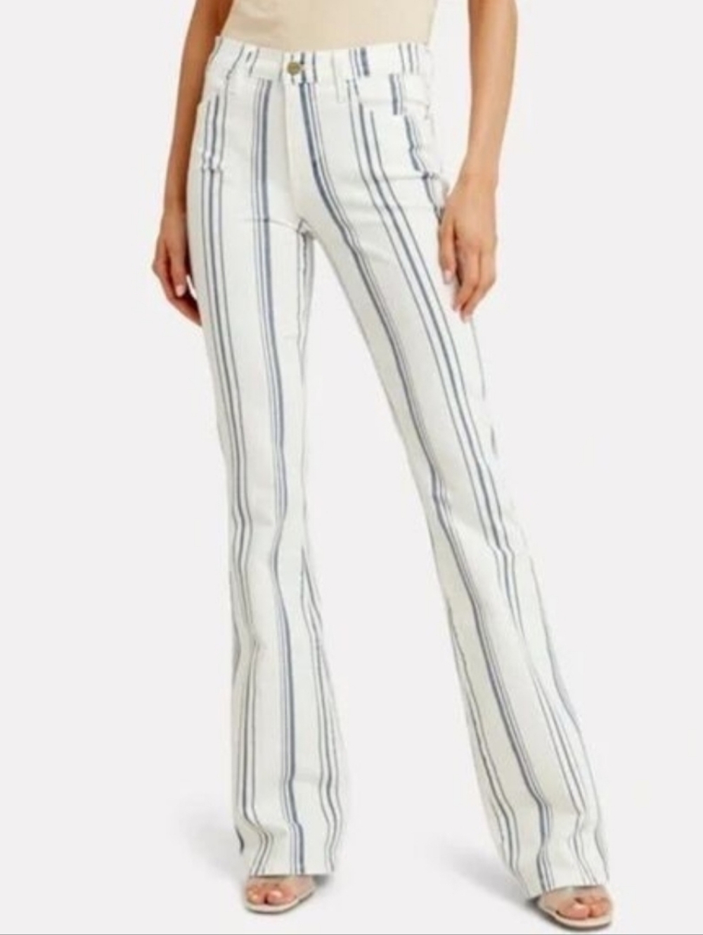 FRAME  Denim Le High Flare Jeans Blue White Stripes Stretch Size 30 Waist